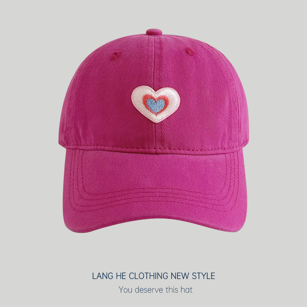 Patch love baseball cap for women with small head circumference, small face, versatile washed peaked hat, summer sun hat, trendy