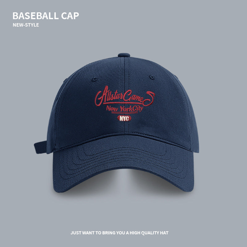 Simple letter embroidery versatile baseball cap spring and autumn large head circumference showing face small wide brim peaked cap couple trendy hat