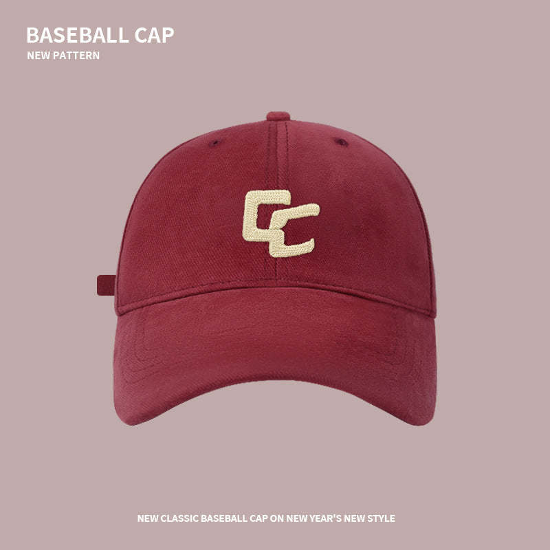 Baseball hat for men, trendy brand, brushed embroidered letters, enlarged and deepened, wide brim, versatile, face-friendly, small duck cap for women