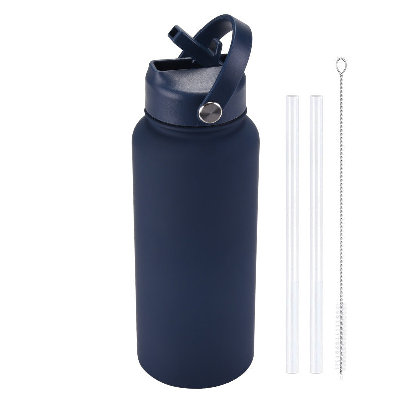 2024 New Sports Bottle Stainless Steel Large Capacity 1L Large Mouth Insulated Cup Portable Handle Straw Water Cup