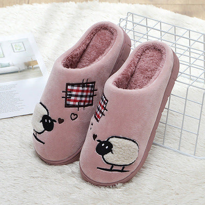 New cotton slippers for women in winter, cute indoor thick-soled warm confinement shoes for couples, non-slip plush heel home shoes