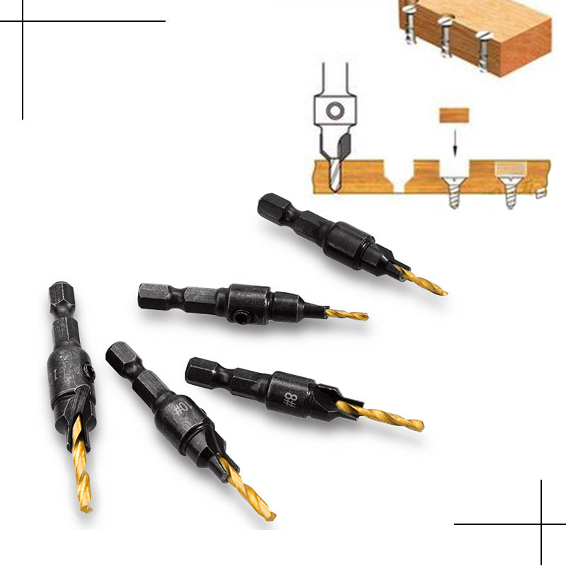 Hexagonal handle woodworking countersunk drill hand electric drill punching and chamfering one-piece drill bit set tool