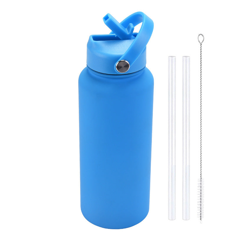 2024 New Sports Bottle Stainless Steel Large Capacity 1L Large Mouth Insulated Cup Portable Handle Straw Water Cup