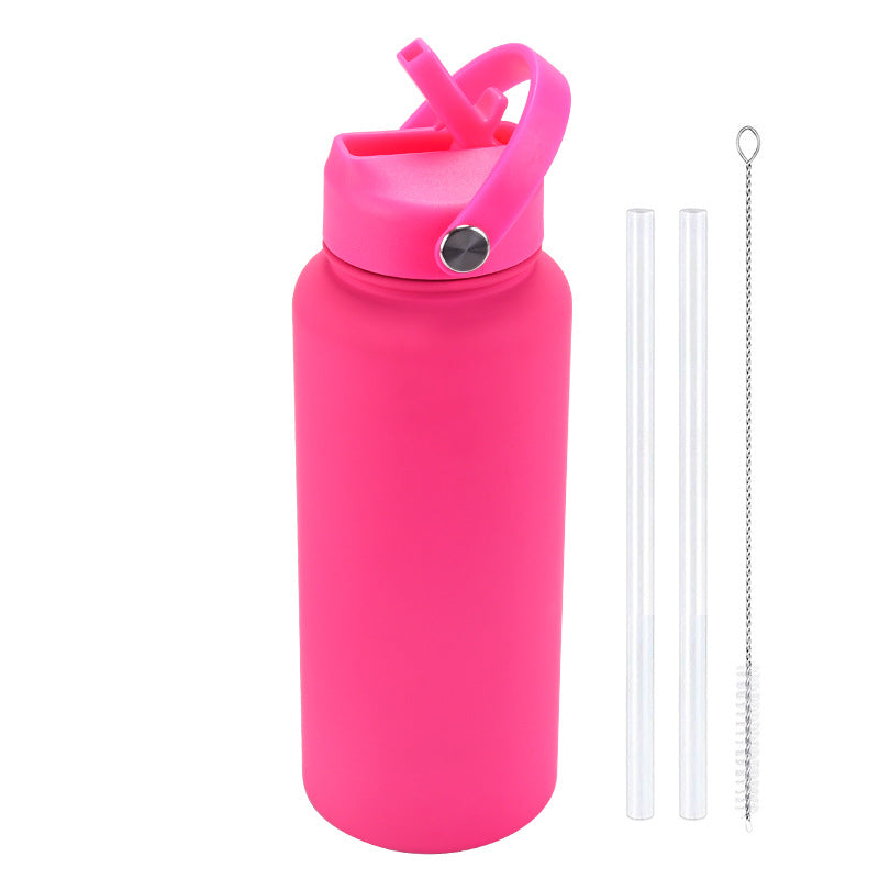 2024 New Sports Bottle Stainless Steel Large Capacity 1L Large Mouth Insulated Cup Portable Handle Straw Water Cup