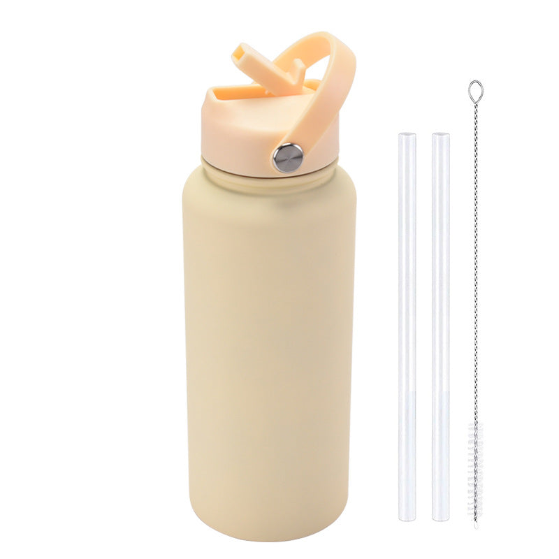 2024 New Sports Bottle Stainless Steel Large Capacity 1L Large Mouth Insulated Cup Portable Handle Straw Water Cup