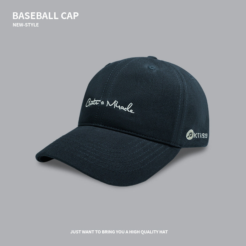 Simple letter embroidery versatile baseball cap spring and autumn large head circumference showing face small wide brim peaked cap couple trendy hat