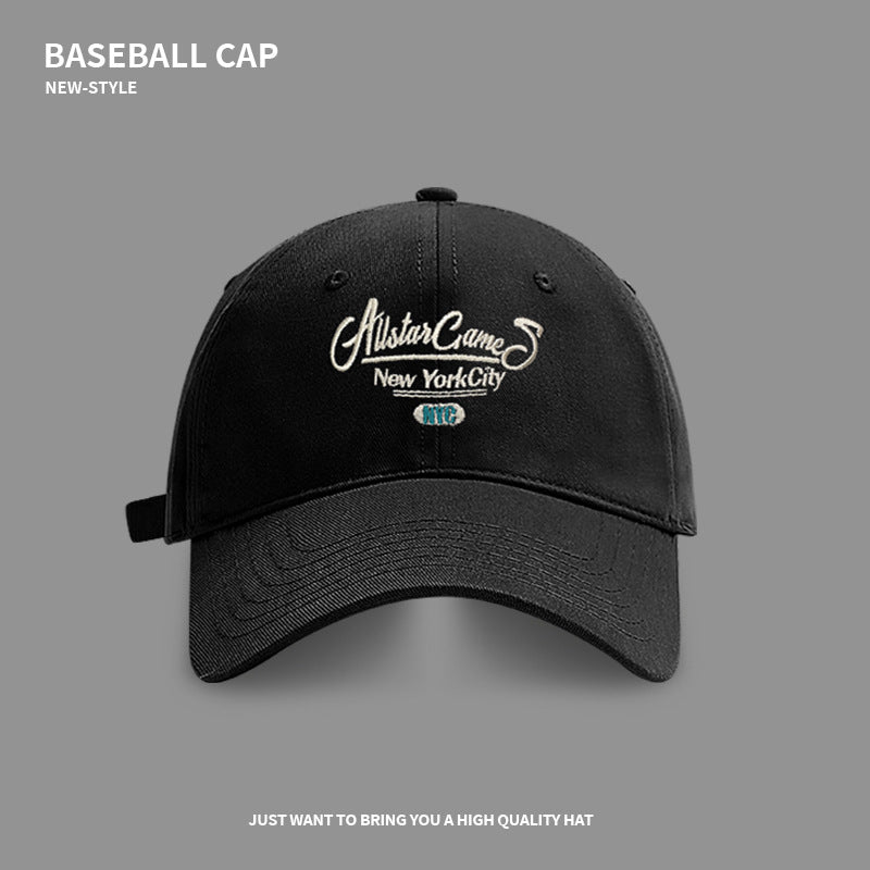 Simple letter embroidery versatile baseball cap spring and autumn large head circumference showing face small wide brim peaked cap couple trendy hat