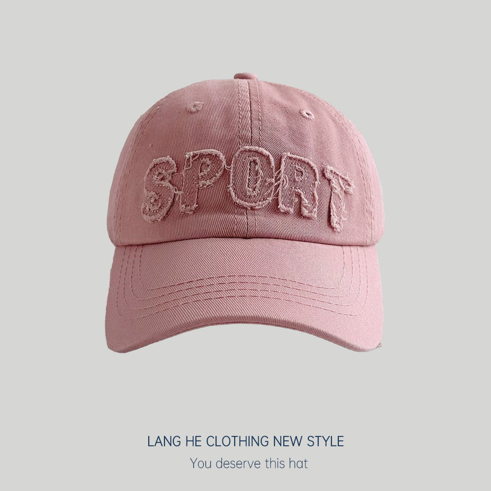 Letters broken edge big children's baseball cap washed soft style face-showing small spring small head circumference peaked hat women's hat fashion