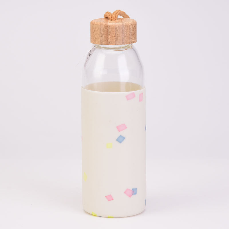 Glass Water Cup Silicone Protective Cover Insulated Glass Cup Single Layer Outdoor Glass Water Bottle