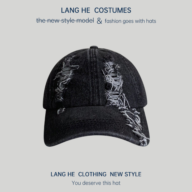 Large hole denim baseball cap women's washed old soft top peaked cap spring and autumn casual versatile travel men's hat