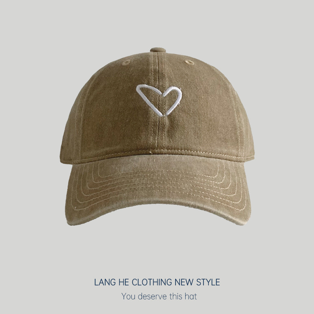 Love embroidered washed baseball cap for women,casual and versatile, summer, spring and autumn face-showing small peaked cap, travel hat