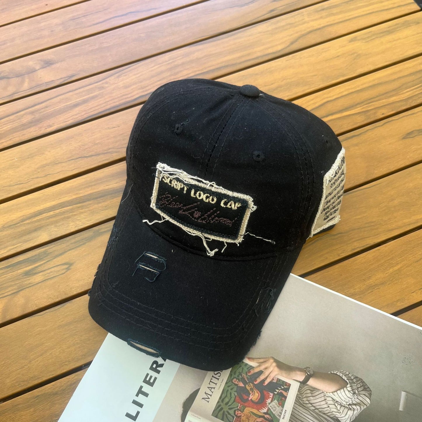 Internet celebrity brushed large patch embroidered letters hole baseball cap outdoor face-showing small visor retro peaked cap for women