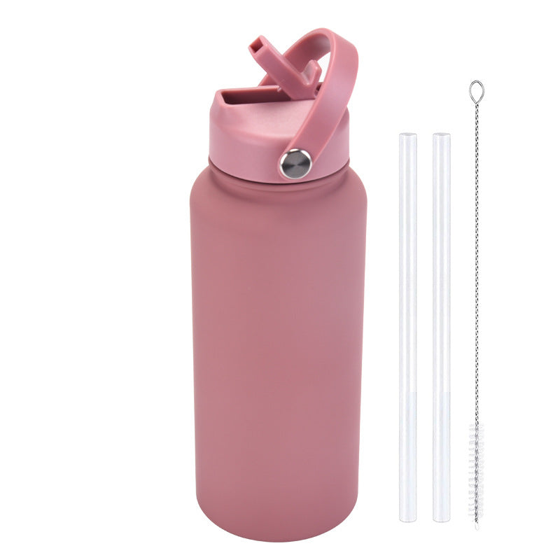 2024 New Sports Bottle Stainless Steel Large Capacity 1L Large Mouth Insulated Cup Portable Handle Straw Water Cup