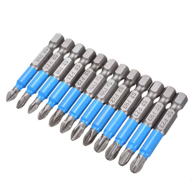 Hexagonal handle non-slip bit 12pc blue leather ring 50mm electric screwdriver combination set strong magnetic cross bit