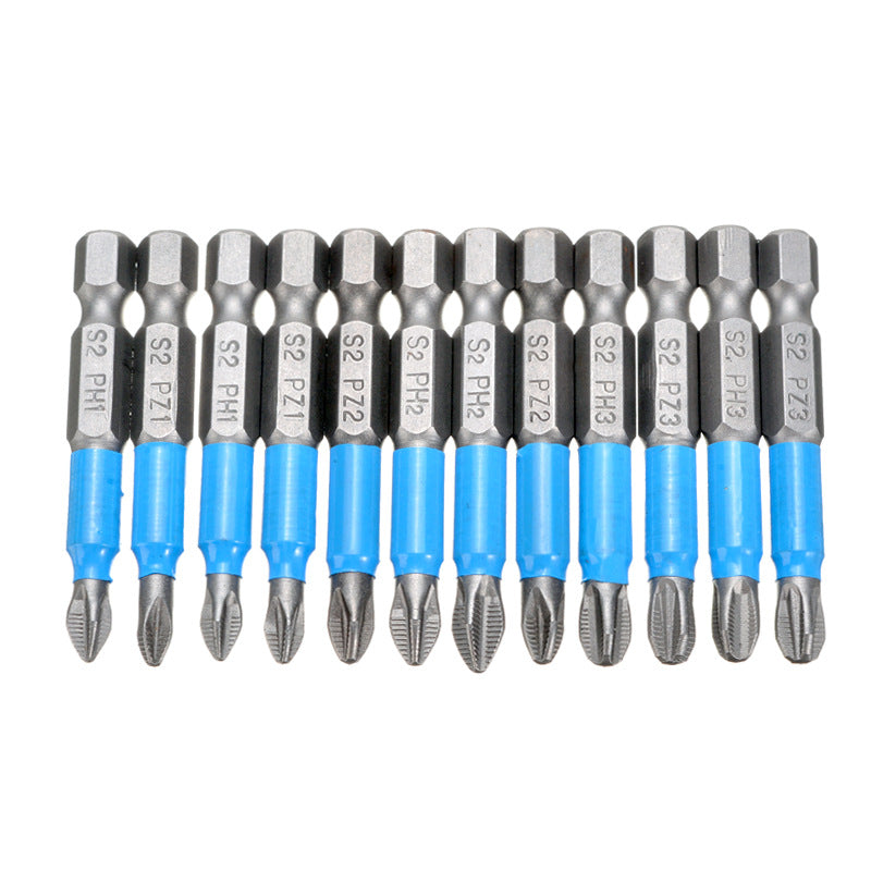 Hexagonal handle non-slip bit 12pc blue leather ring 50mm electric screwdriver combination set strong magnetic cross bit