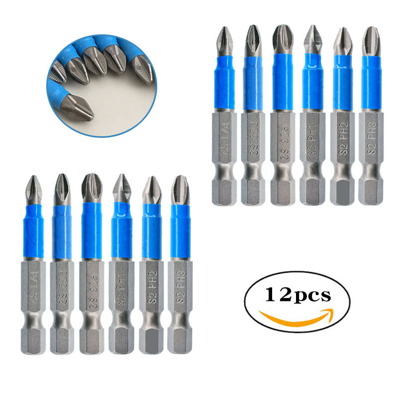 Hexagonal handle non-slip bit 12pc blue leather ring 50mm electric screwdriver combination set strong magnetic cross bit