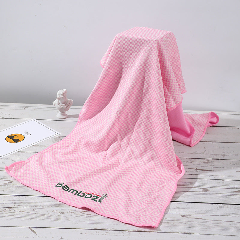 Summer Ice Silk Cold Sports Towel Outdoor Fitness Running Sweat Towel Double Layer Creative Plaid Print Cold Towel