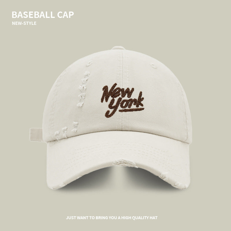 Washed Hole Embroidered Letter Cap Spring And Summer Face-Showing Young Couple's Same Style Baseball Cap