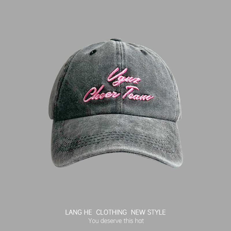 Letter embroidered baseball cap for women, washed and distressed, soft top, casual, all-match, peaked cap for young men