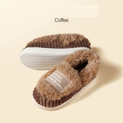 Cotton slippers for women winter home indoor home warm non-slip thick-soled confinement couple hair slippers autumn and winter shoes