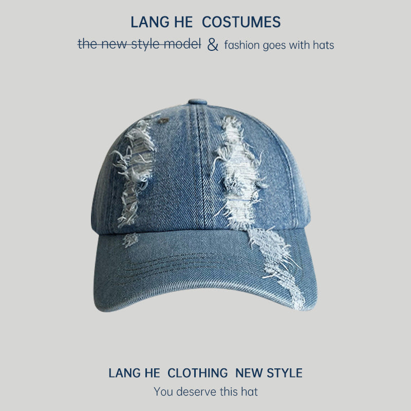 Large hole denim baseball cap women's washed old soft top peaked cap spring and autumn casual versatile travel men's hat