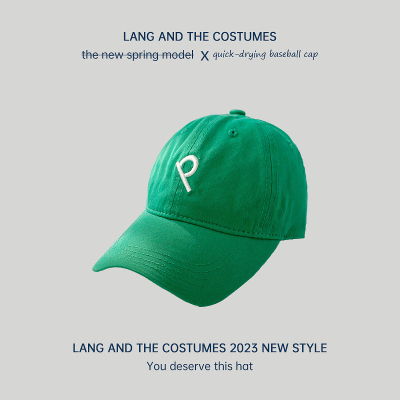 Oblique P letter ins small head circumference baseball cap for women outdoor leisure versatile four-season soft top sun protection duck tongue hat