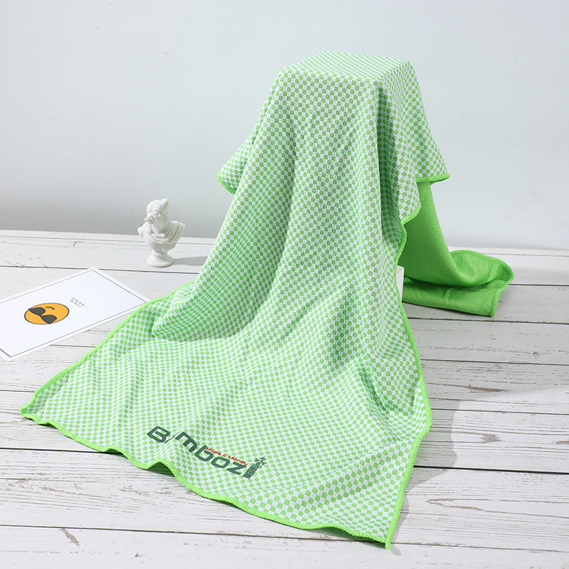 Summer Ice Silk Cold Sports Towel Outdoor Fitness Running Sweat Towel Double Layer Creative Plaid Print Cold Towel