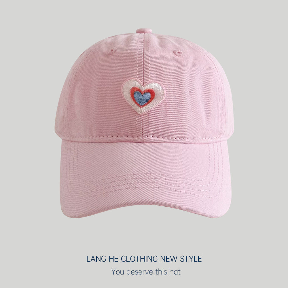 Patch love baseball cap for women with small head circumference, small face, versatile washed peaked hat, summer sun hat, trendy