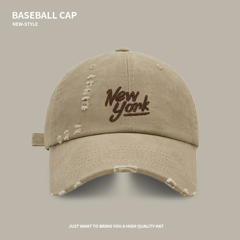 Washed Hole Embroidered Letter Cap Spring And Summer Face-Showing Young Couple's Same Style Baseball Cap