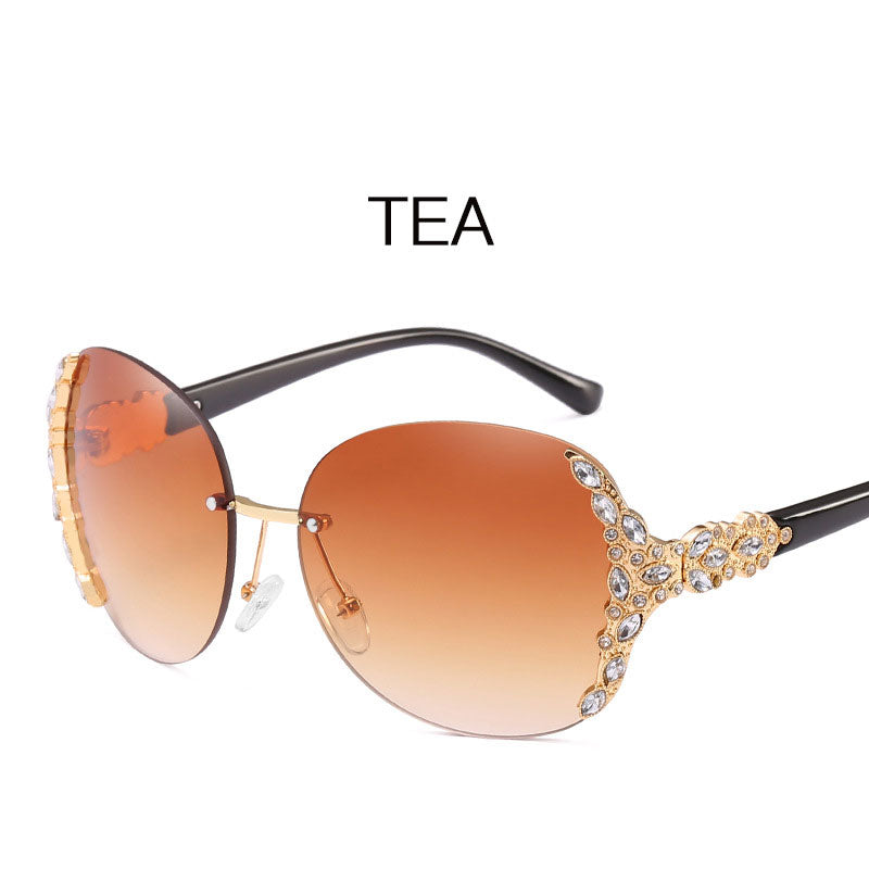 New Large-Frame Diamond-Encrusted Frameless Edge-Cut Sunglasses For Female Internet Celebrities And Trendy People, Street Photography, Personalized Fashion Sunglasses