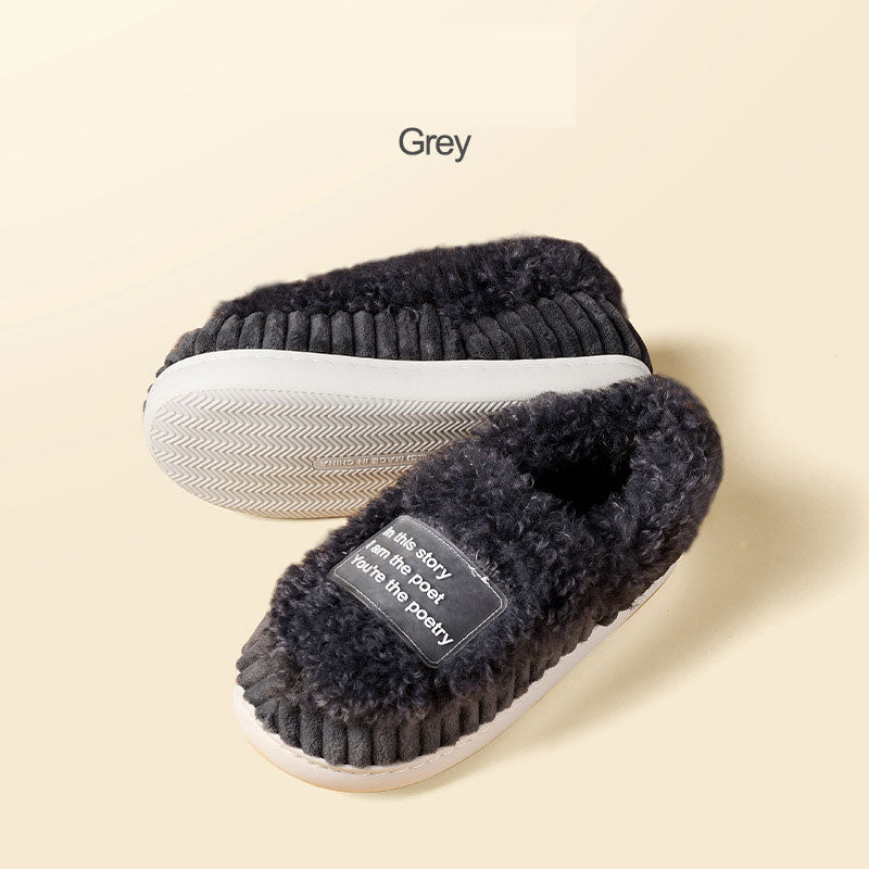 New cotton slippers for women in winter, cute indoor thick-soled warm confinement shoes for couples, non-slip plush heel home shoes