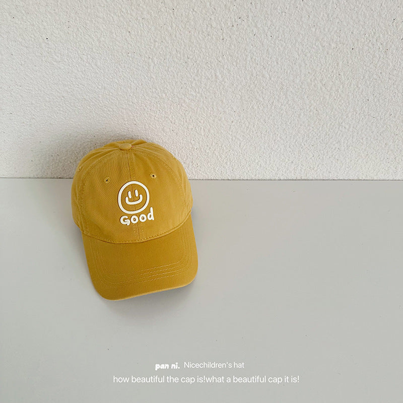 Children's baseball cap with letter smiley face, laminated autumn style, washable soft top peaked cap for boys and girls, baby hat