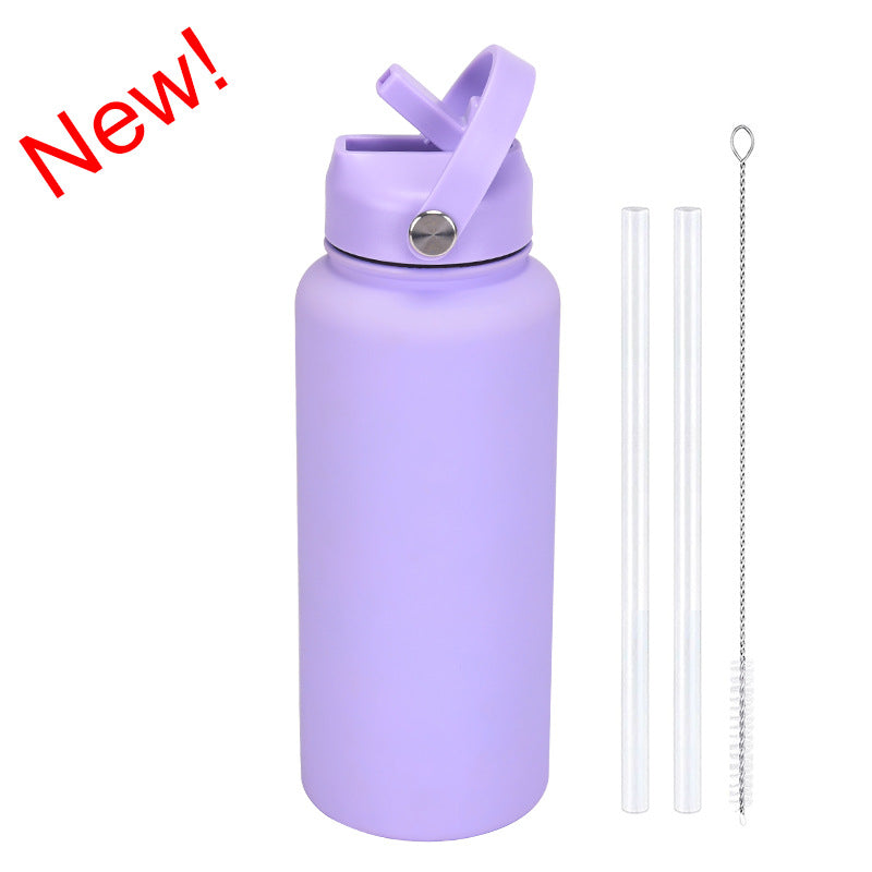 2024 New Sports Bottle Stainless Steel Large Capacity 1L Large Mouth Insulated Cup Portable Handle Straw Water Cup