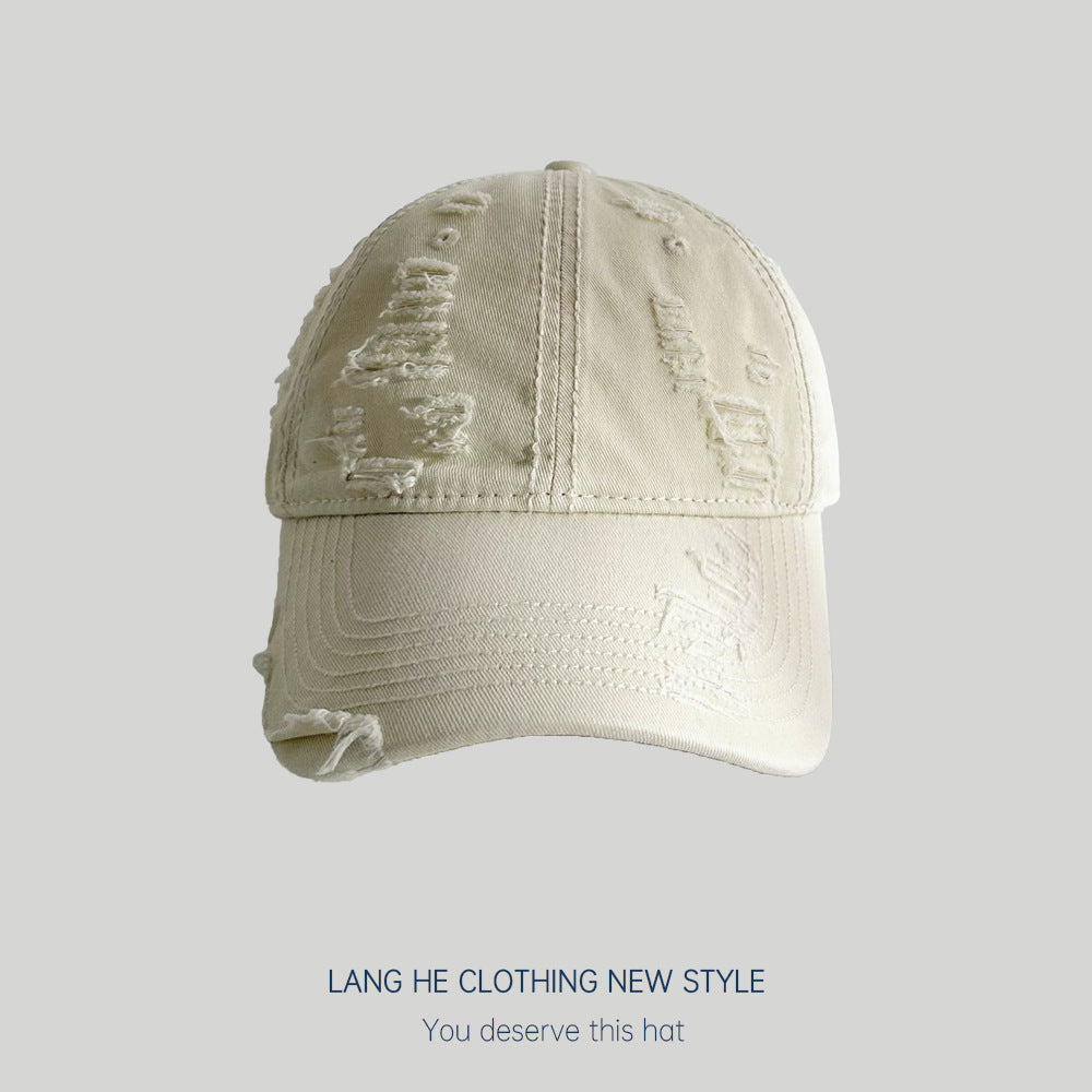 Washed and distressed baseball cap for women showing face small casual trendy male couple peaked cap summer sun hat