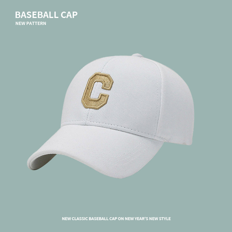 Baseball caps for trendy couples, the same embroidered letter C baseball cap, small casual and versatile sun visor, large head peaked cap