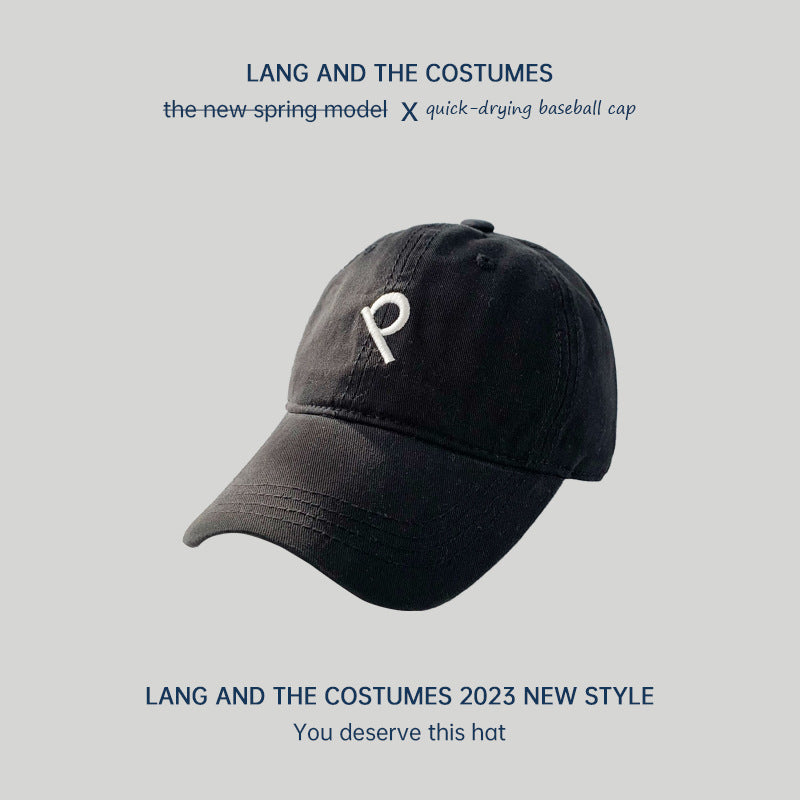 Oblique P letter ins small head circumference baseball cap for women outdoor leisure versatile four-season soft top sun protection duck tongue hat