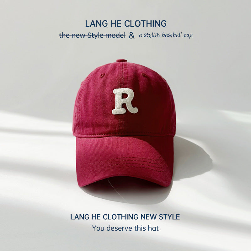 R letter children's baseball cap washed soft top casual all-match boy middle child baby cap summer