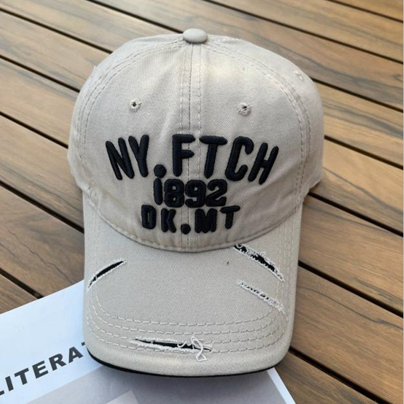 New style fashionable hole letter embroidered baseball hat for women spring and summer face-showing small casual versatile peaked cap sun hat