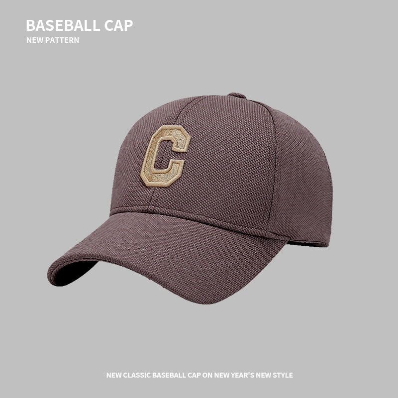 Baseball caps for trendy couples, the same embroidered letter C baseball cap, small casual and versatile sun visor, large head peaked cap