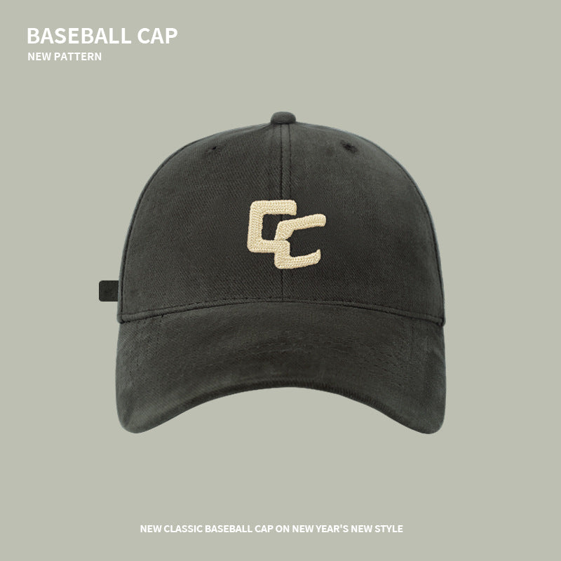 Baseball hat for men, trendy brand, brushed embroidered letters, enlarged and deepened, wide brim, versatile, face-friendly, small duck cap for women