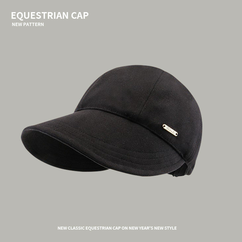 Hat Women's Autumn and Winter Style Woolen Equestrian Fisherman's Hat Wide Brim Versatile Showing Face Small Warmth Can Hang Mask Baseball Cap