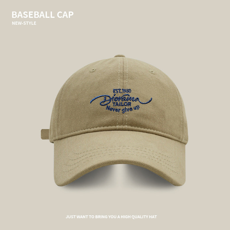 Simple letter embroidery versatile baseball cap spring and autumn large head circumference showing face small wide brim peaked cap couple trendy hat