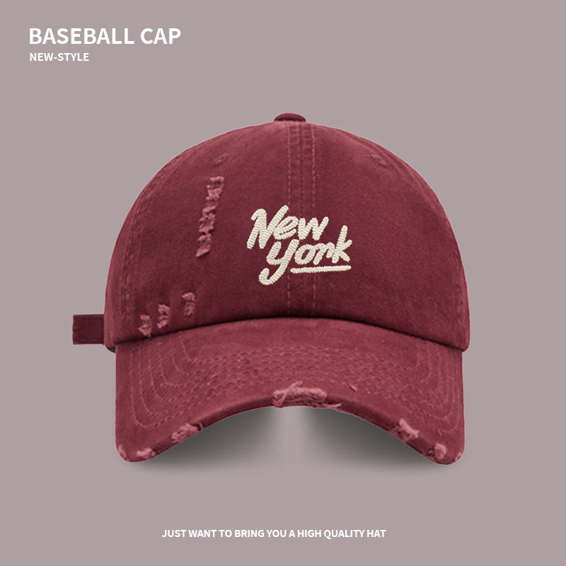 Washed Hole Embroidered Letter Cap Spring And Summer Face-Showing Young Couple's Same Style Baseball Cap