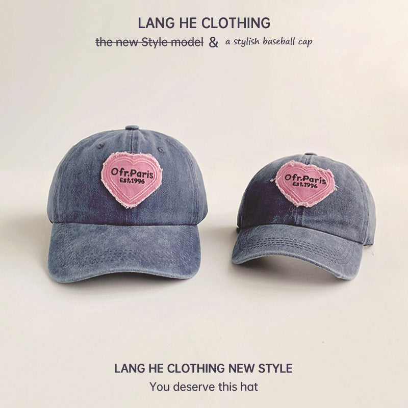 Love letters washed baseball cap women's soft top old peaked cap summer men's travel sun protection hat