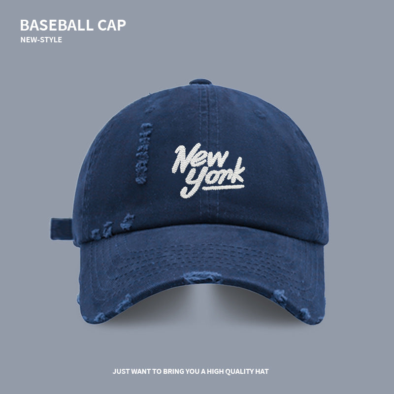 Washed Hole Embroidered Letter Cap Spring And Summer Face-Showing Young Couple's Same Style Baseball Cap