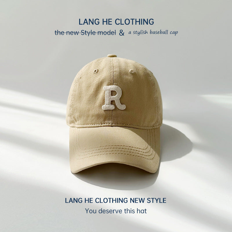 R letter children's baseball cap washed soft top casual all-match boy middle child baby cap summer