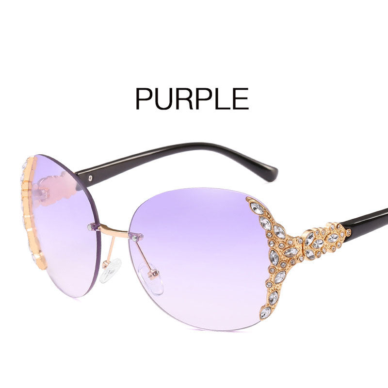 New Large-Frame Diamond-Encrusted Frameless Edge-Cut Sunglasses For Female Internet Celebrities And Trendy People, Street Photography, Personalized Fashion Sunglasses