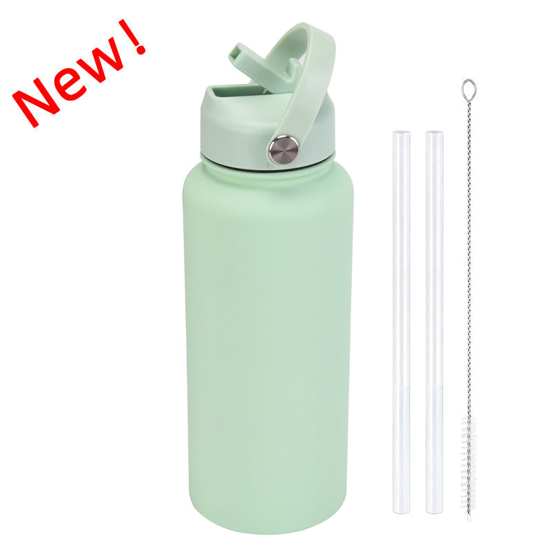 2024 New Sports Bottle Stainless Steel Large Capacity 1L Large Mouth Insulated Cup Portable Handle Straw Water Cup