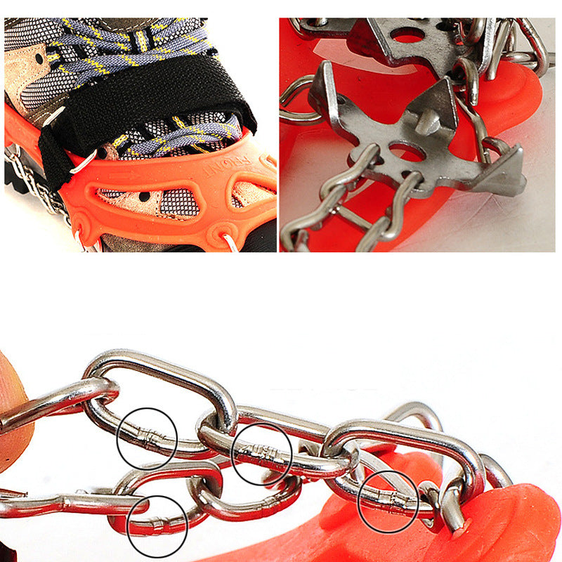 Outdoor 18-Tooth 430 Stainless Steel Crampons Welded Snow Hiking Mountaineering Spiked Climbing 18-Tooth Ice Anti-Slip Shoe Covers