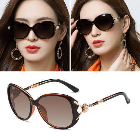 Classic round frame sunglasses for women, fashionable pearl style sunglasses, general polarized sunglasses for travel, driving and driving glasses